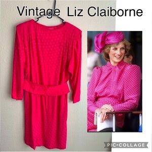 😍Elegant Lady D Style VINTAGE Hot Pink Dress 100% SILK Belted 80’s Size.12 Tag